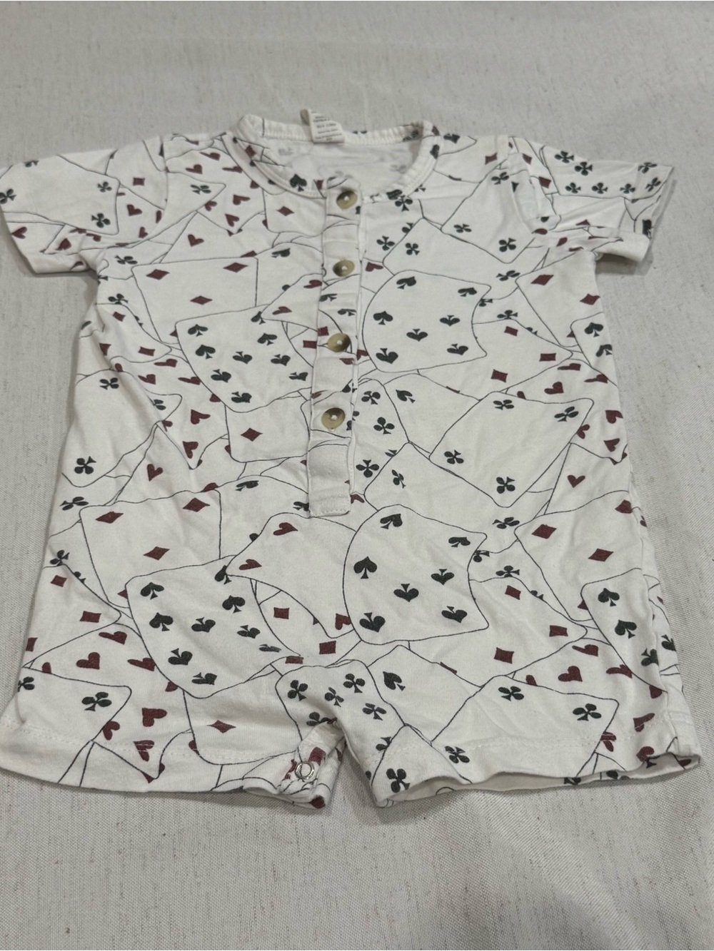 kate quinn White Short-Sleeve Romper Card Poker Print 2T 100% Organic Cotton